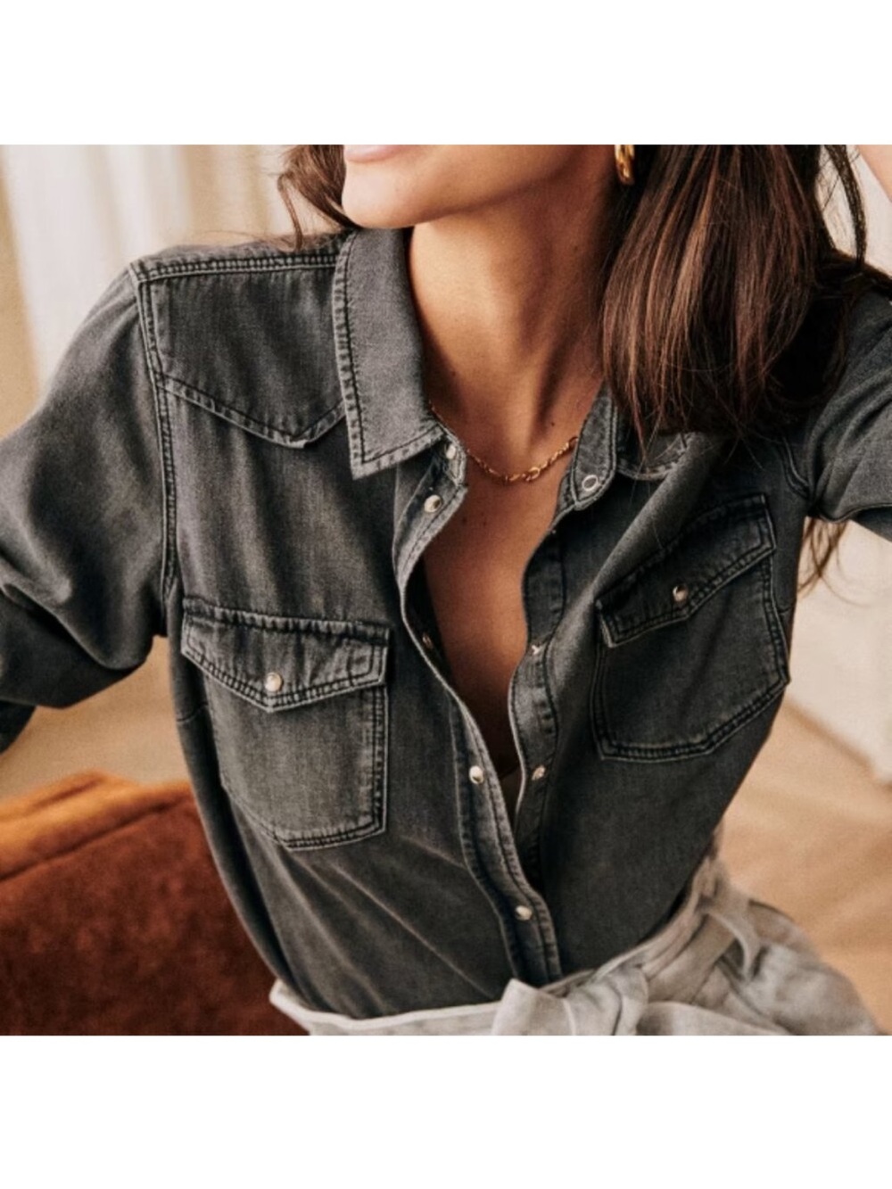 Sezane Servanne Black Denim Shirt